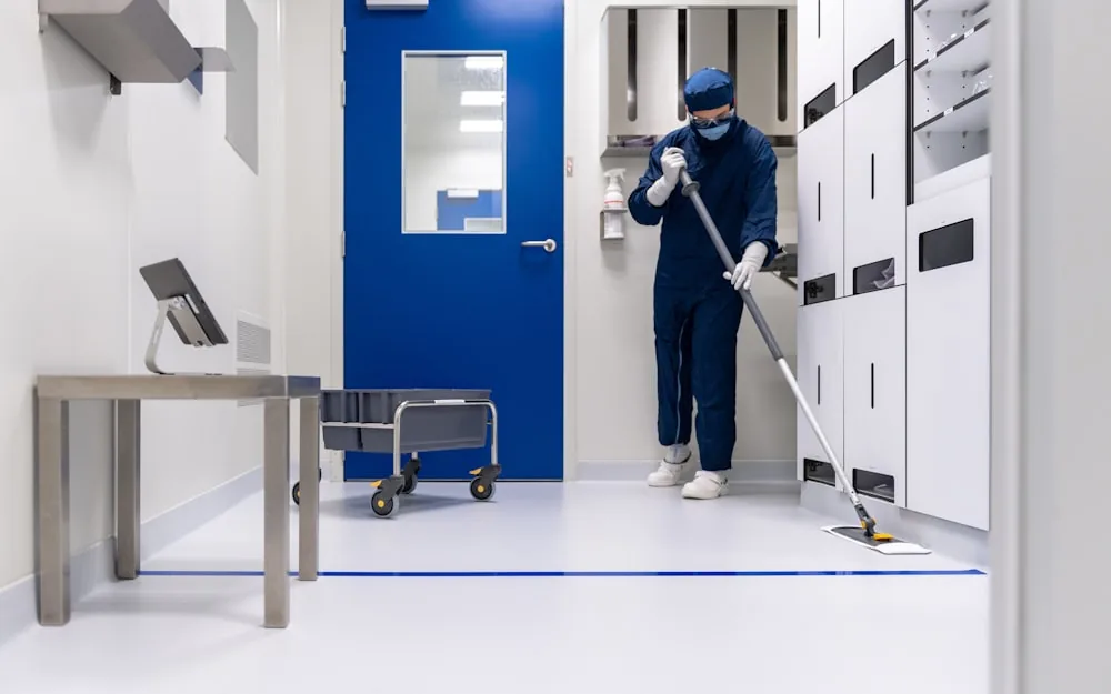 A commercial floor being mopped to a clean finish.